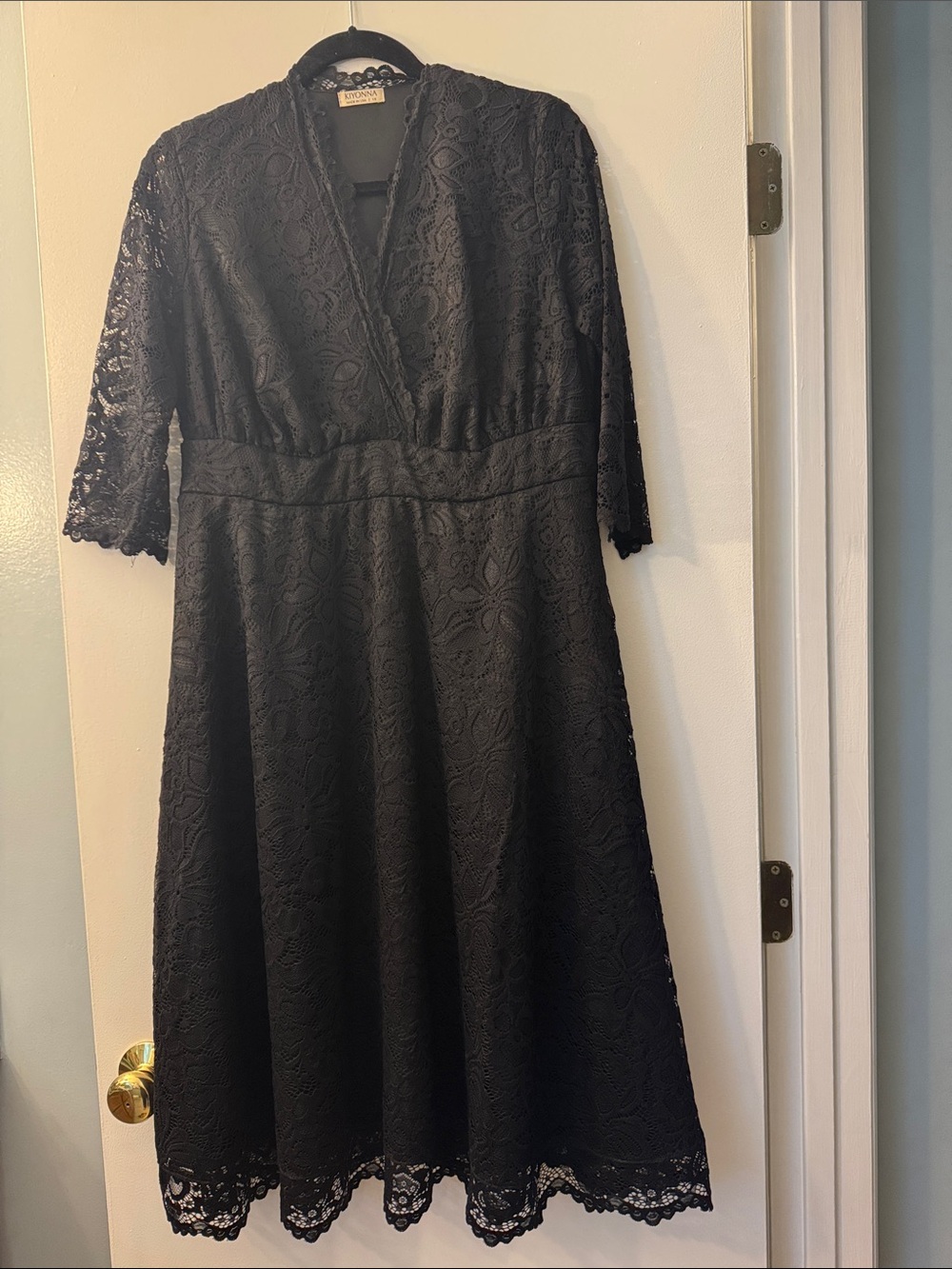 Kiyonna Black Lace Midi Dress with Three-Quarter Sleeves - Picture 1 of 7